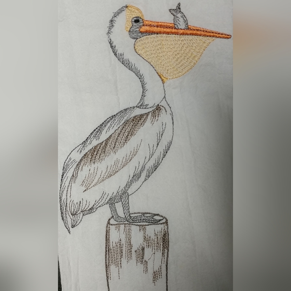 Pelican Bird 18"×27" Embroidered Cotton Decorative Flour Sack Kitchen Towel